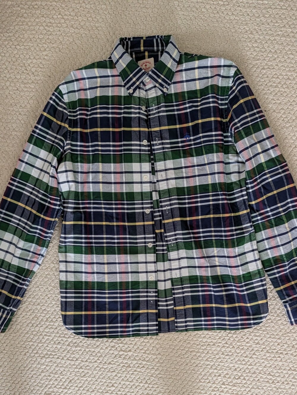 Brooks Brothers Red Fleece Oxford Shirt Mens Medium Blue Green Plaid Button Down
